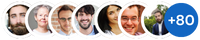 Gruppe af brugere med profilbilleder og antal +80